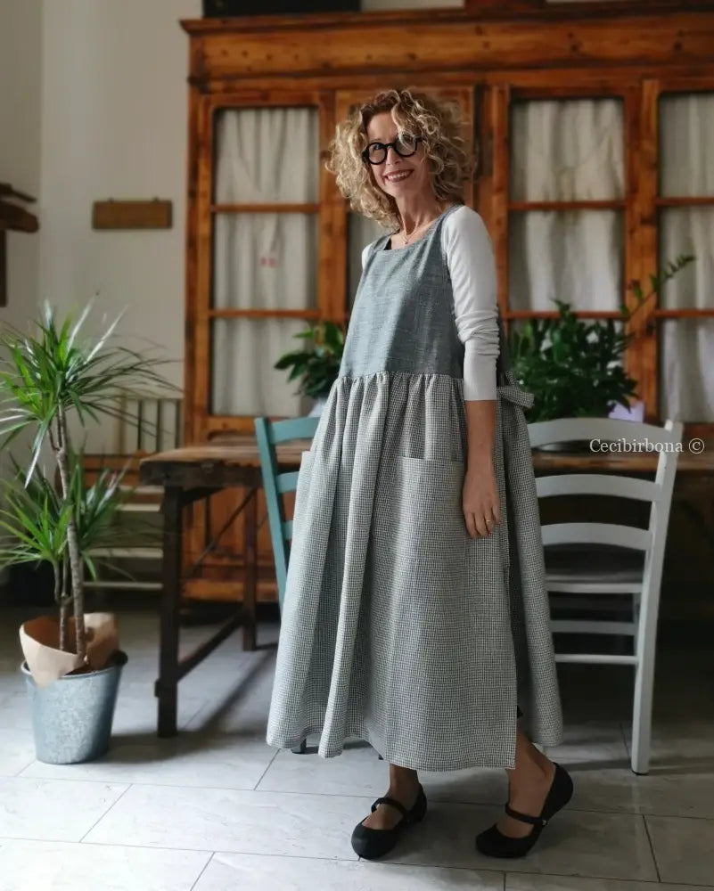 Grembiule da cucina in lino a quadrettini grigi (Ref. 380) grembiule donna tessuti moderni