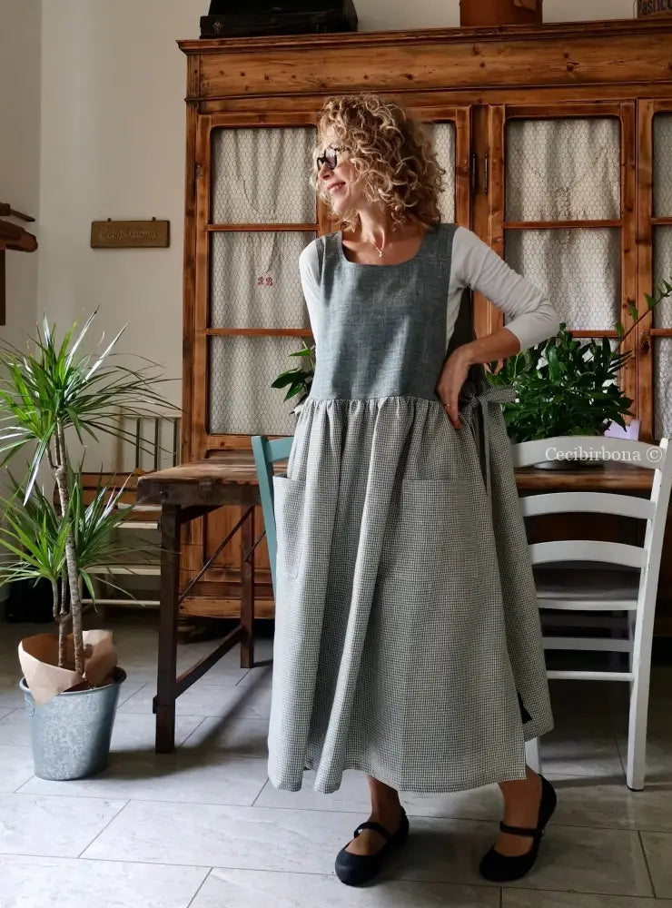Grembiule da cucina in lino a quadrettini grigi (Ref. 380) grembiule donna tessuti moderni