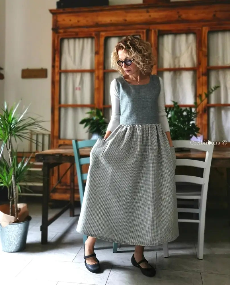 Grembiule da cucina in lino a quadrettini grigi (Ref. 380) grembiule donna tessuti moderni