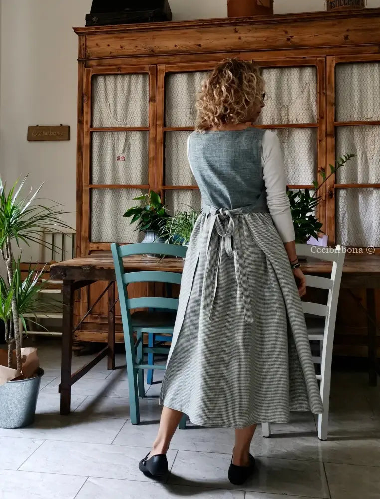 Grembiule da cucina in lino a quadrettini grigi (Ref. 380) grembiule donna tessuti moderni