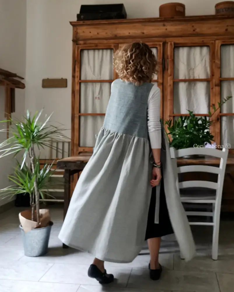 Grembiule da cucina in lino a quadrettini grigi (Ref. 380) grembiule donna tessuti moderni