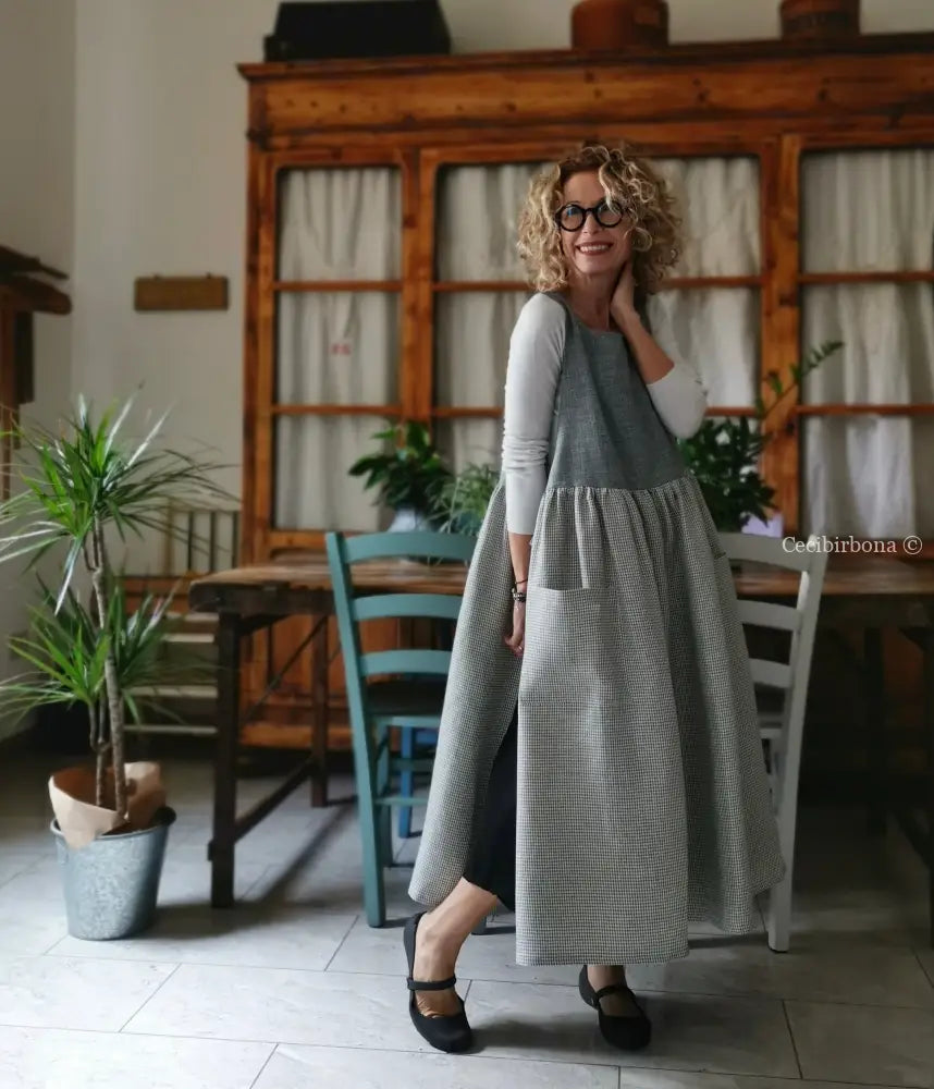 Grembiule da cucina in lino a quadrettini grigi (Ref. 380) grembiule donna tessuti moderni