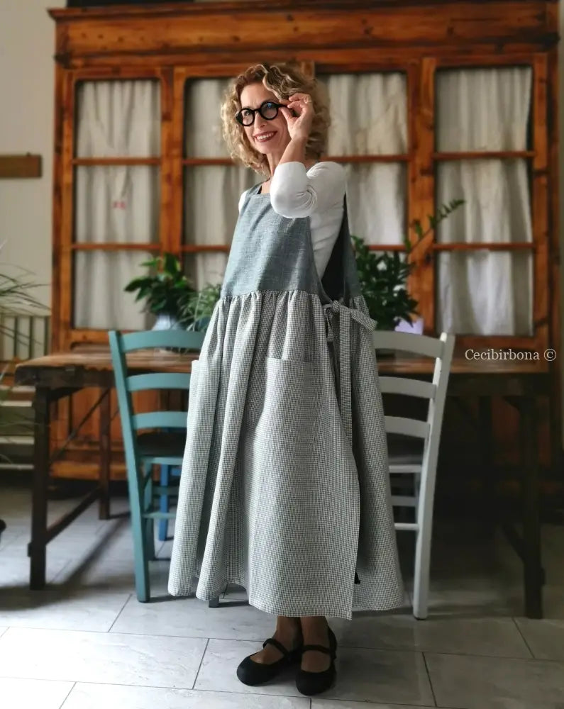 Grembiule da cucina in lino a quadrettini grigi (Ref. 380) grembiule donna tessuti moderni