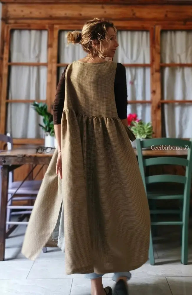 Grembiule da cucina in lino a quadrettini marroni (Ref. 138) grembiule donna tessuti moderni