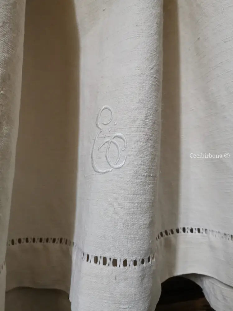 Grembiule da cucina in lino antico con sfilatura e monogramma (Rif. 129) grembiule donna tessuti antichi