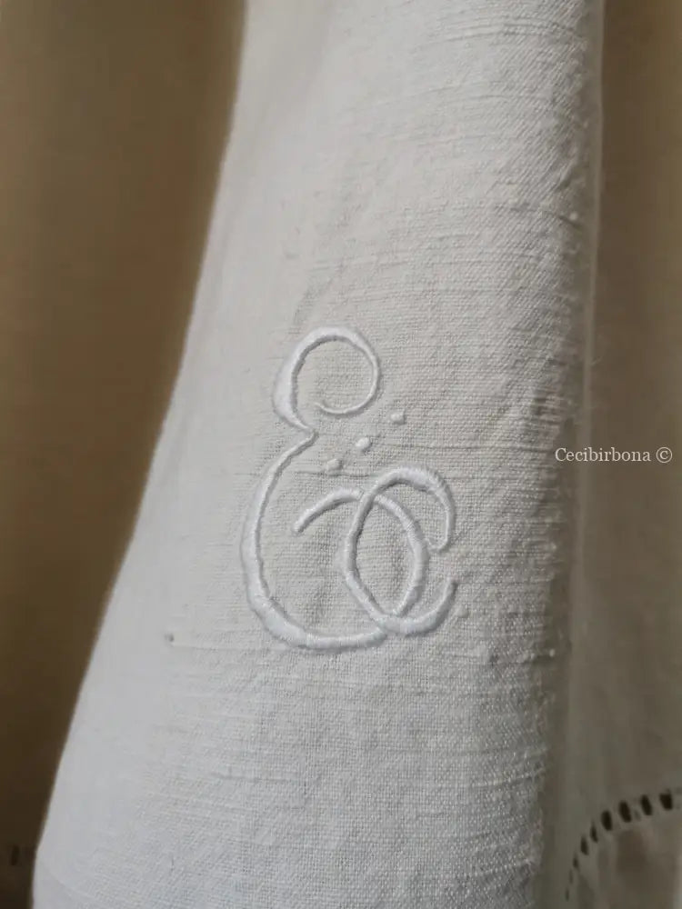 Grembiule da cucina in lino antico con sfilatura e monogramma (Rif. 129) grembiule donna tessuti antichi