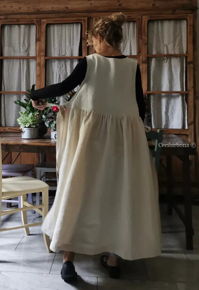 Grembiule da cucina in lino antico con sfilatura e monogramma (Rif. 129) grembiule donna tessuti antichi