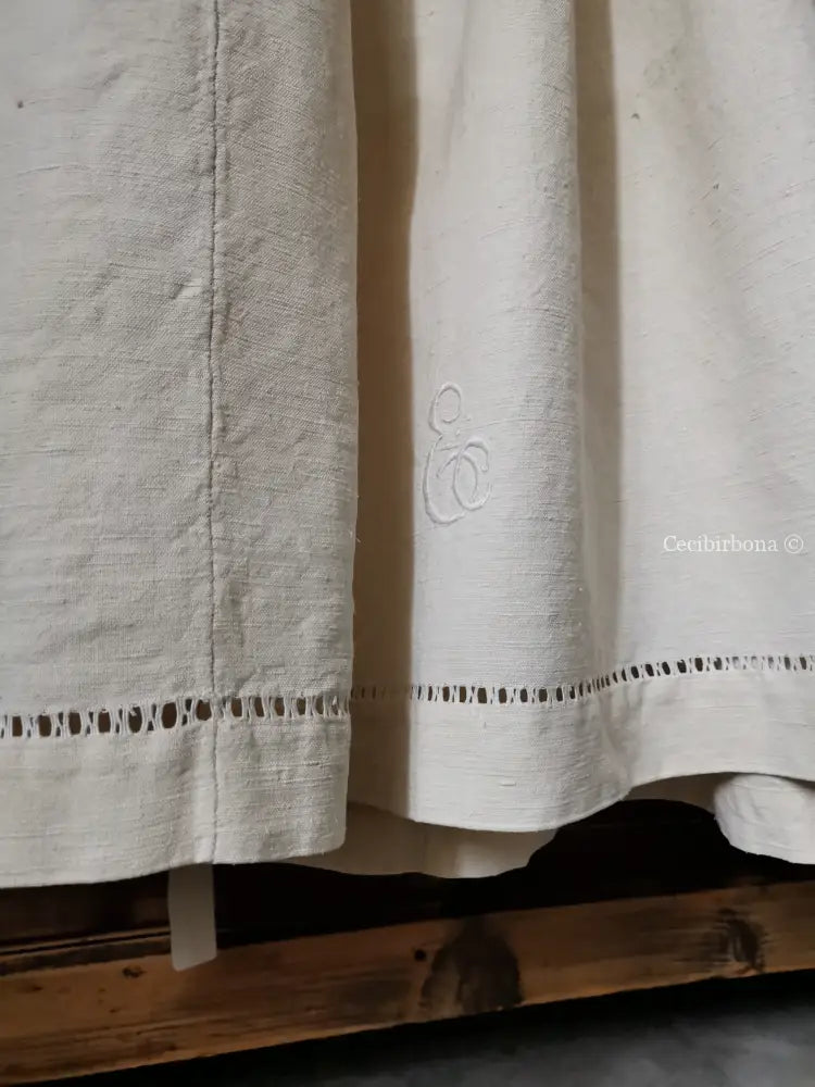 Grembiule da cucina in lino antico con sfilatura e monogramma (Rif. 129) grembiule donna tessuti antichi
