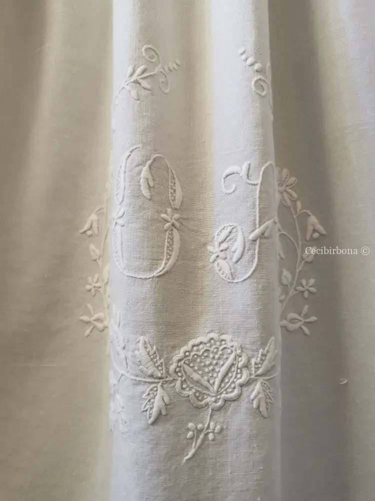 Grembiule da cucina in lino con pizzo e monogramma OA (Ref. 130) grembiule donna tessuti antichi