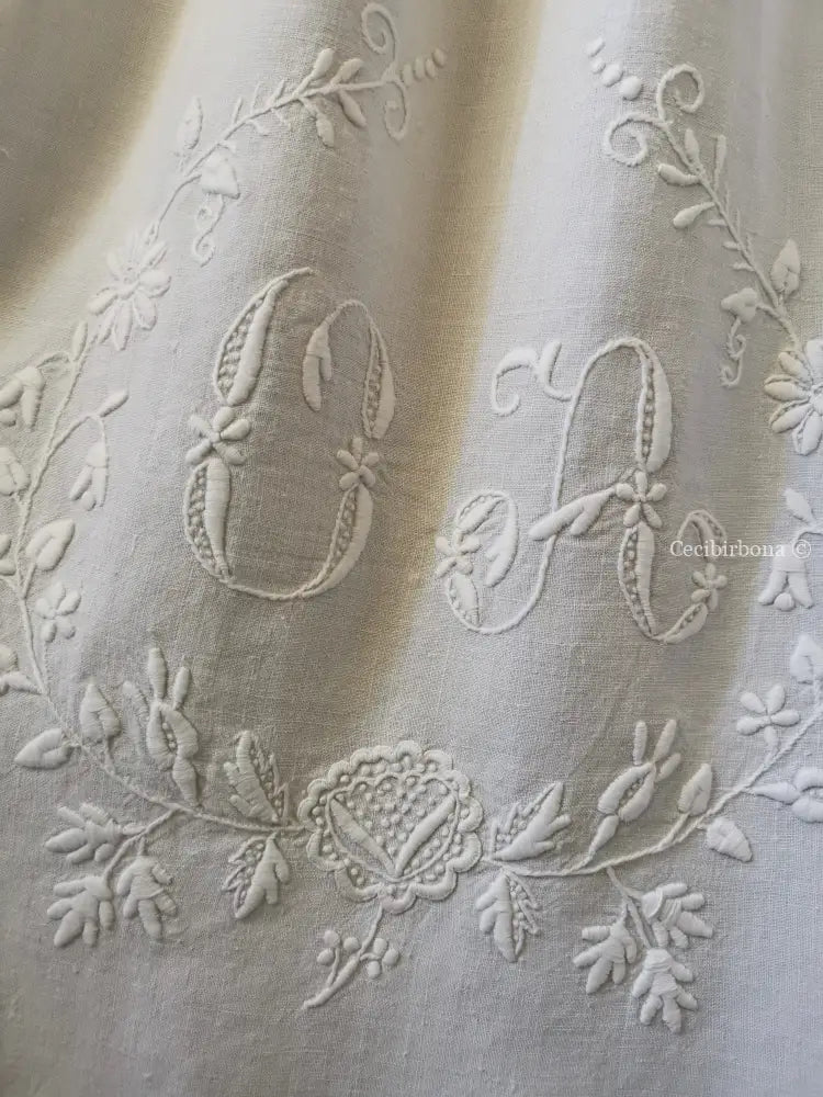 Grembiule da cucina in lino con pizzo e monogramma OA (Ref. 130) grembiule donna tessuti antichi