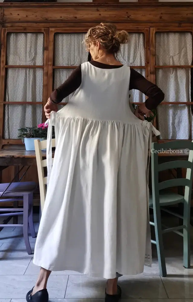 Grembiule da cucina in lino con pizzo e monogramma OA (Ref. 130) grembiule donna tessuti antichi