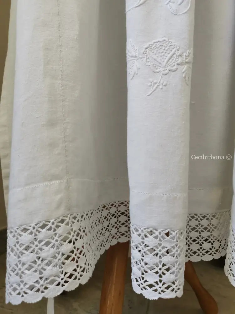 Grembiule da cucina in lino con pizzo e monogramma OA (Ref. 130) grembiule donna tessuti antichi