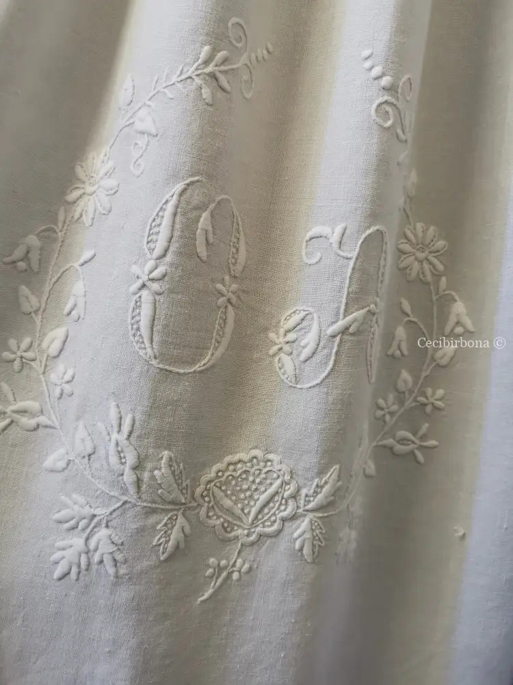 Grembiule da cucina in lino con pizzo e monogramma OA (Ref. 130) grembiule donna tessuti antichi