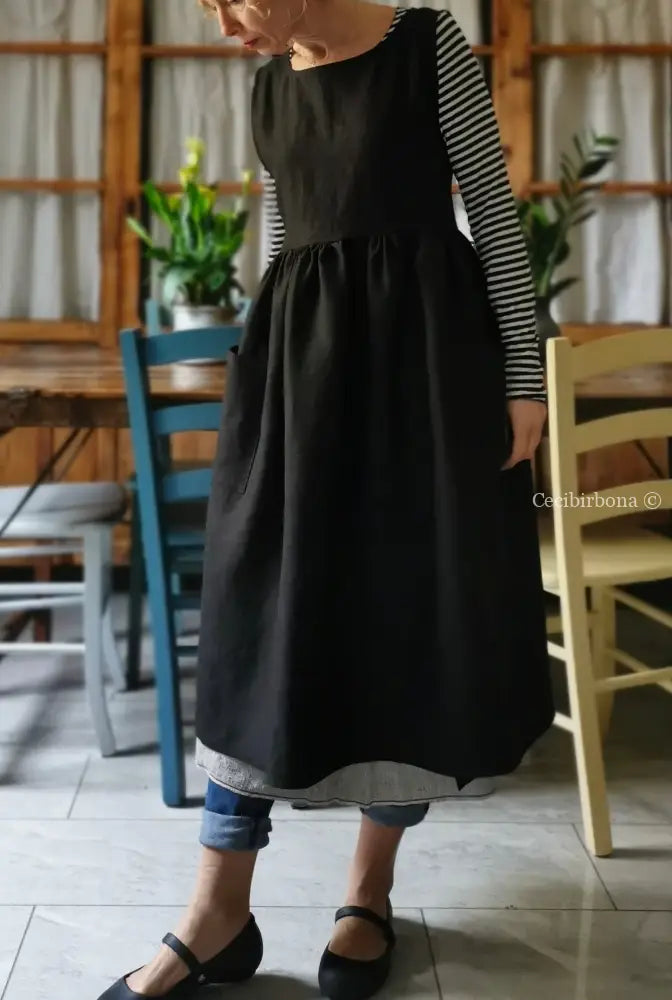 Grembiule da cucina in lino nero (Ref. 151) grembiule donna tessuti moderni
