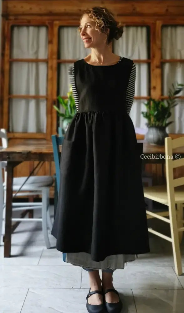 Grembiule da cucina in lino nero (Ref. 151) grembiule donna tessuti moderni