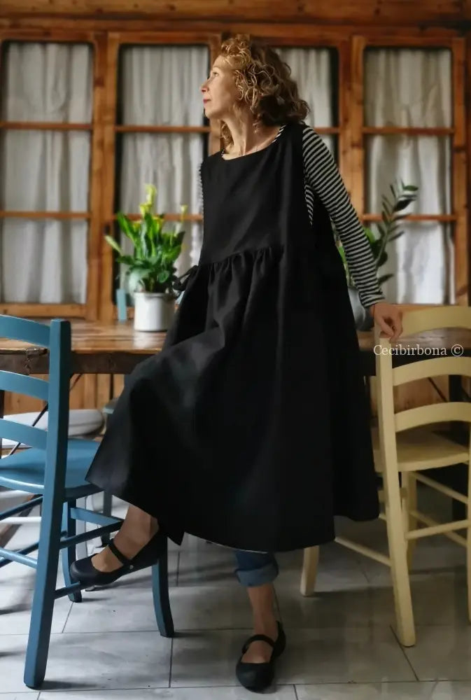 Grembiule da cucina in lino nero (Ref. 151) grembiule donna tessuti moderni