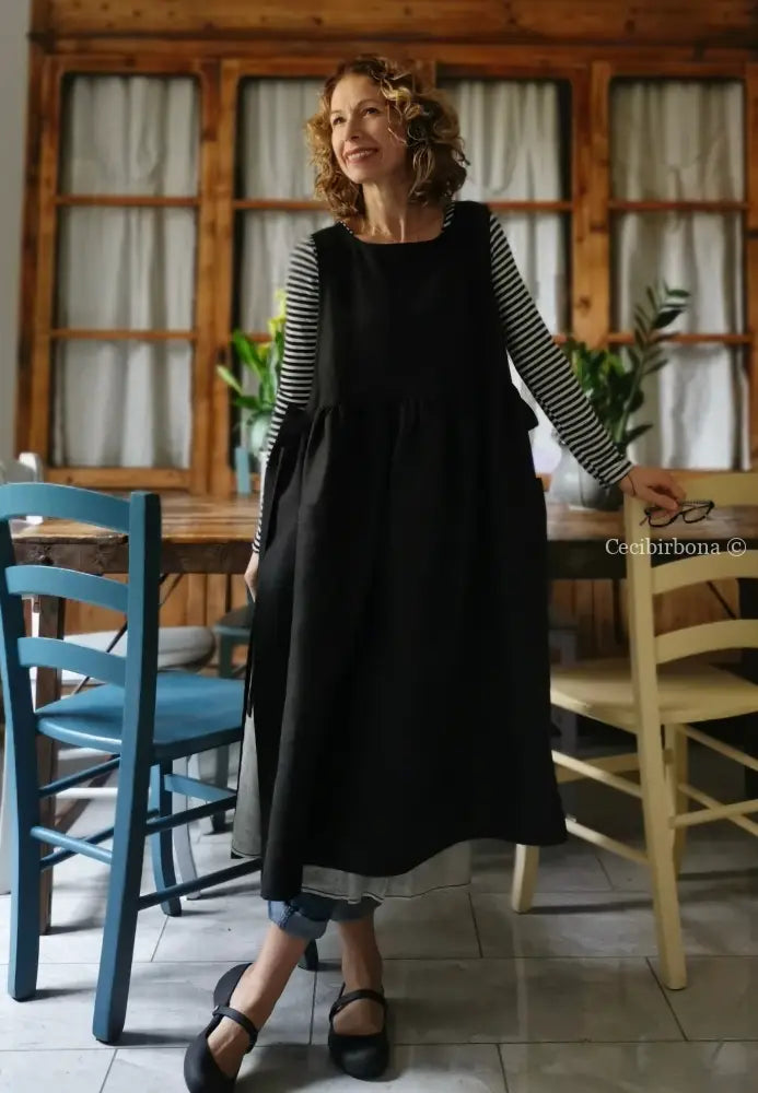 Grembiule da cucina in lino nero (Ref. 151) grembiule donna tessuti moderni