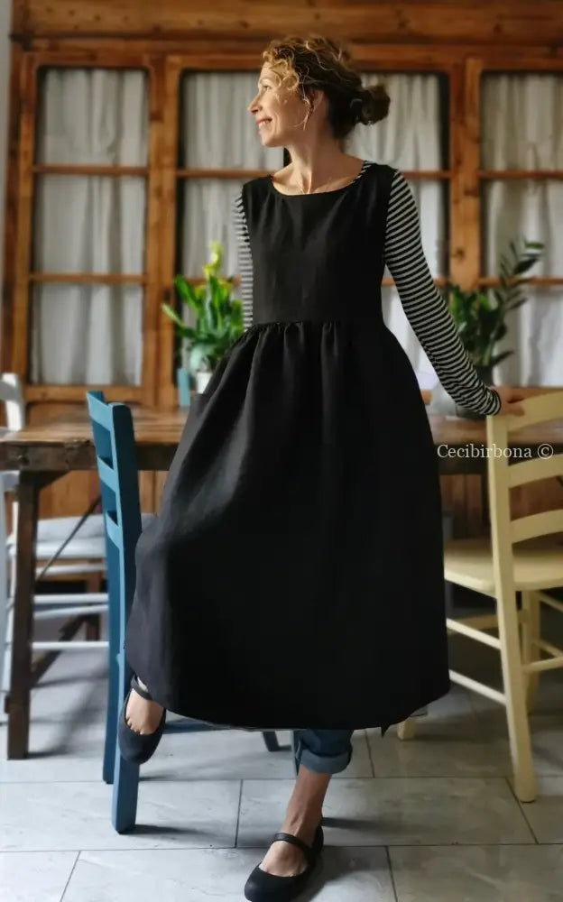 Grembiule da cucina in lino nero (Ref. 151) grembiule donna tessuti moderni