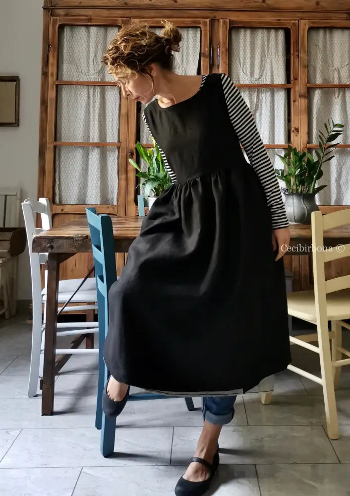 Grembiule da cucina in lino nero (Ref. 151) grembiule donna tessuti moderni