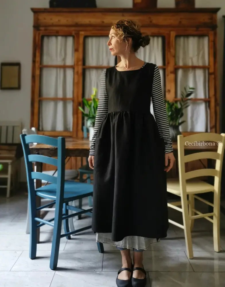 Grembiule da cucina in lino nero (Ref. 151) grembiule donna tessuti moderni