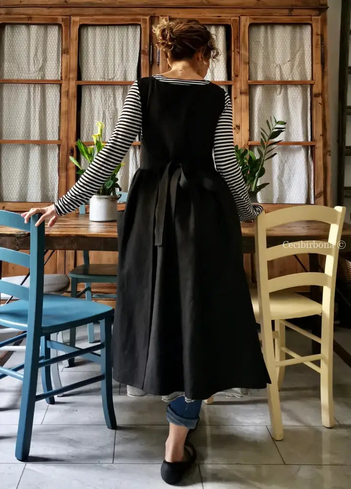 Grembiule da cucina in lino nero (Ref. 151) grembiule donna tessuti moderni