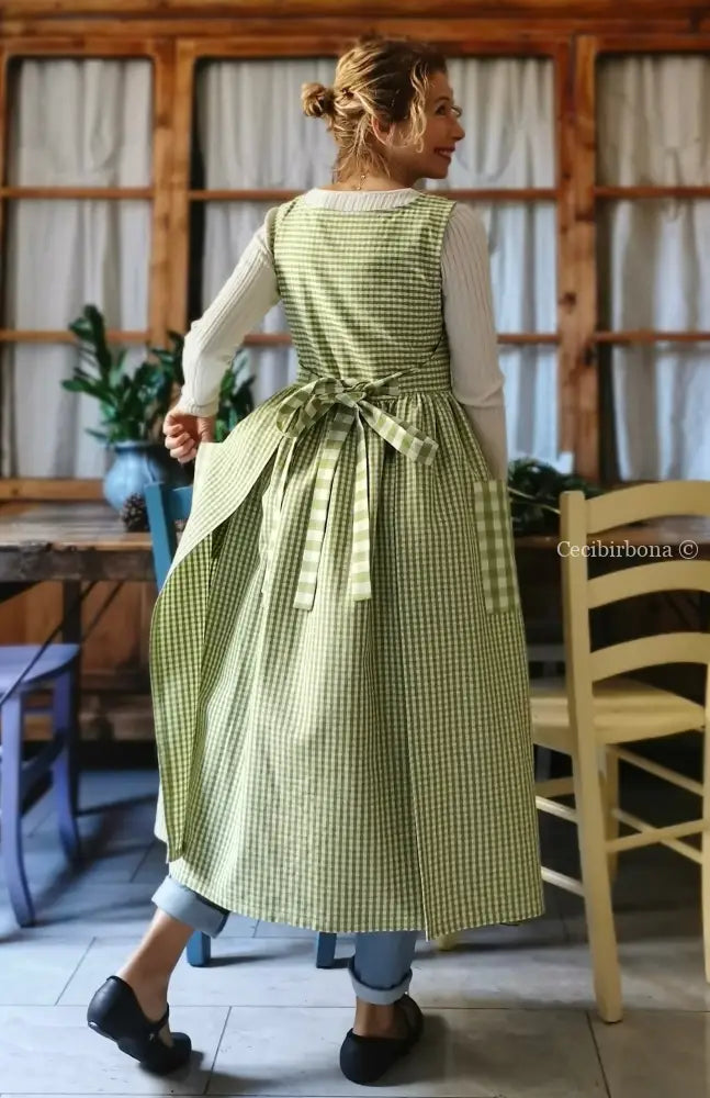 Grembiule da cucina per donna in cotone a quadrettini verdi (Ref. 322) grembiule donna tessuti moderni