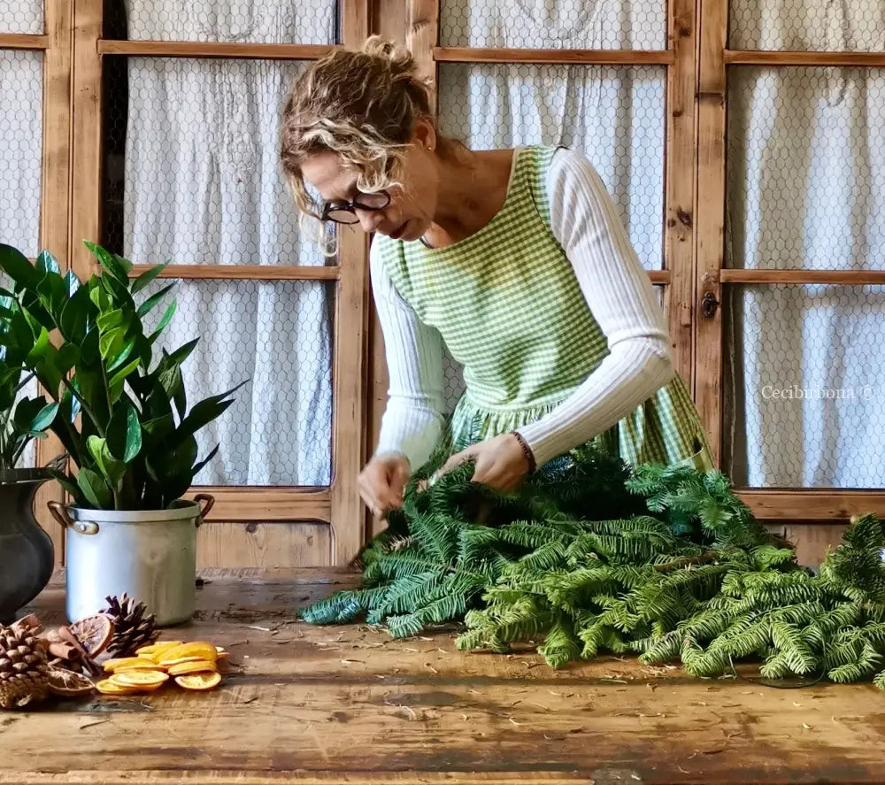 Grembiule da cucina per donna in cotone a quadrettini verdi (Ref. 322) grembiule donna tessuti moderni