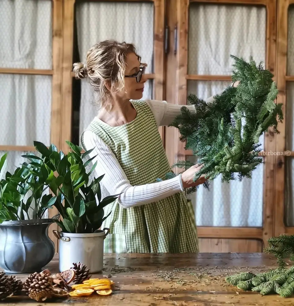 Grembiule da cucina per donna in cotone a quadrettini verdi (Ref. 322) grembiule donna tessuti moderni