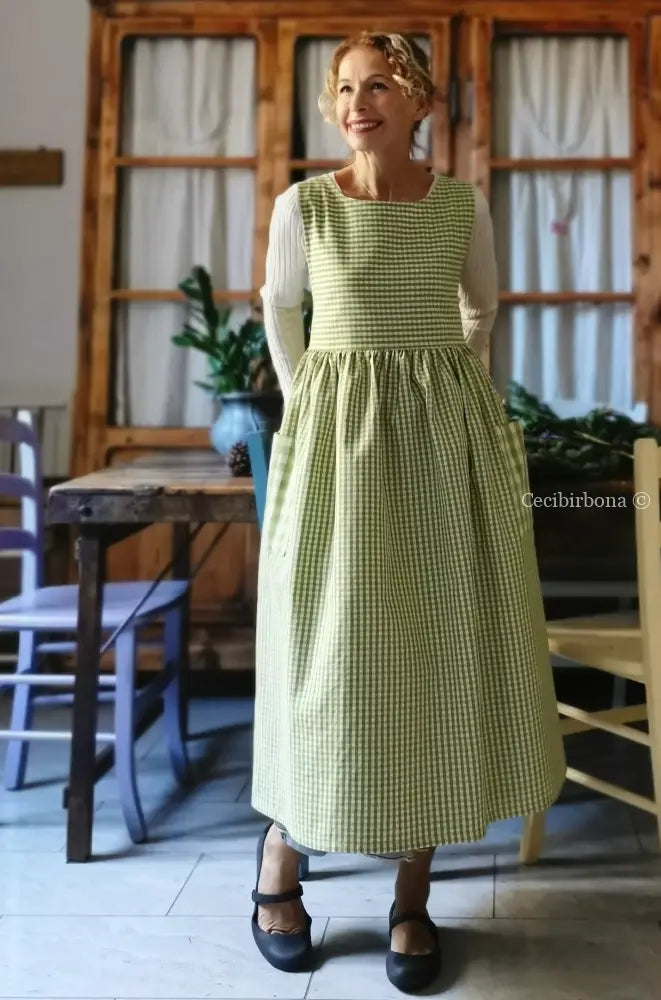 Grembiule da cucina per donna in cotone a quadrettini verdi (Ref. 322) grembiule donna tessuti moderni