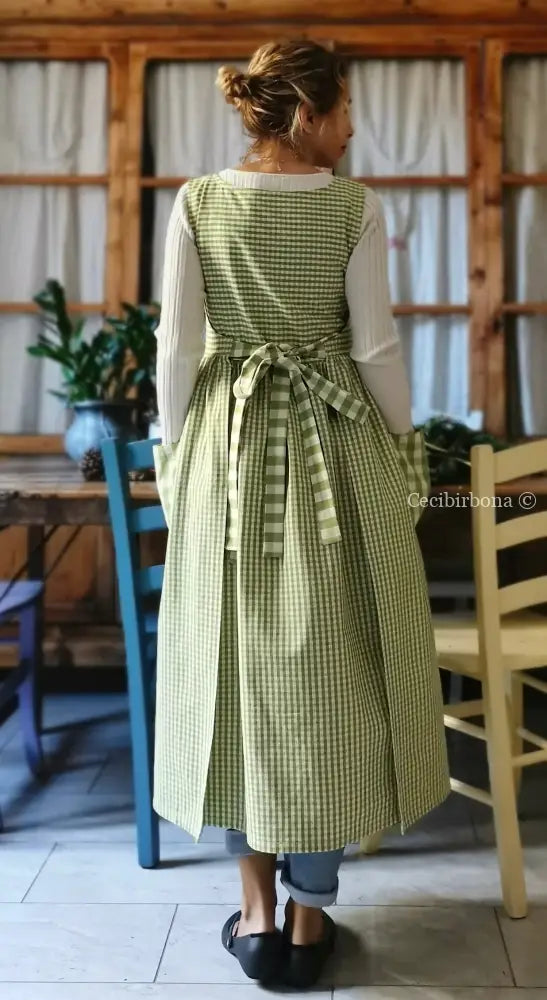 Grembiule da cucina per donna in cotone a quadrettini verdi (Ref. 322) grembiule donna tessuti moderni