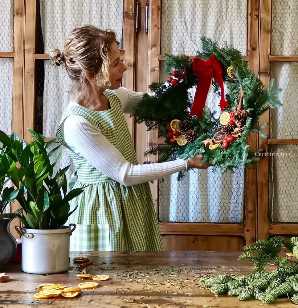 Grembiule da cucina per donna in cotone a quadrettini verdi (Ref. 322) grembiule donna tessuti moderni