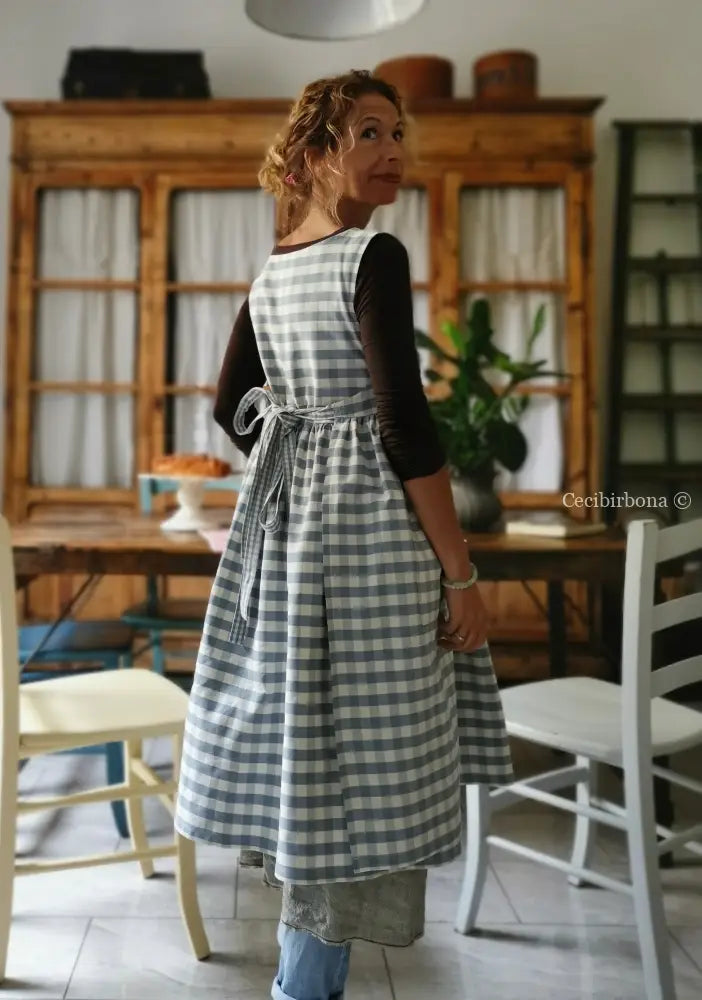 Grembiule da cucina per donna in cotone a quadri celesti (Ref. 78) grembiule donna tessuti moderni