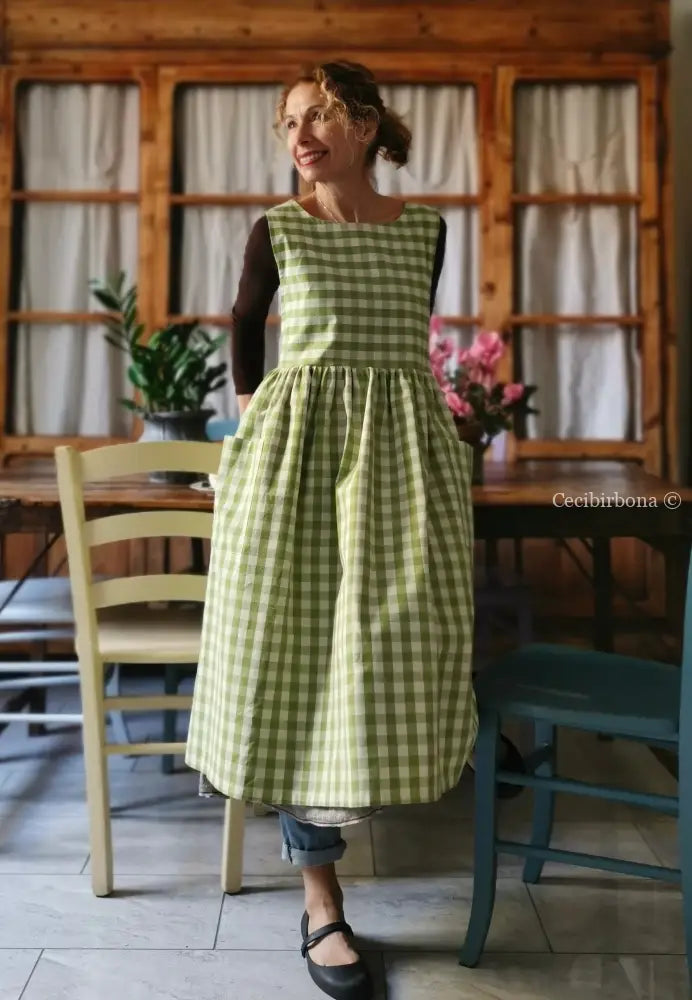 Grembiule da cucina per donna in cotone a quadri verde menta (Ref. 47) grembiule donna tessuti moderni