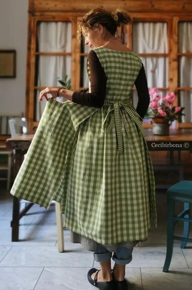 Grembiule da cucina per donna in cotone a quadri verde menta (Ref. 47) grembiule donna tessuti moderni