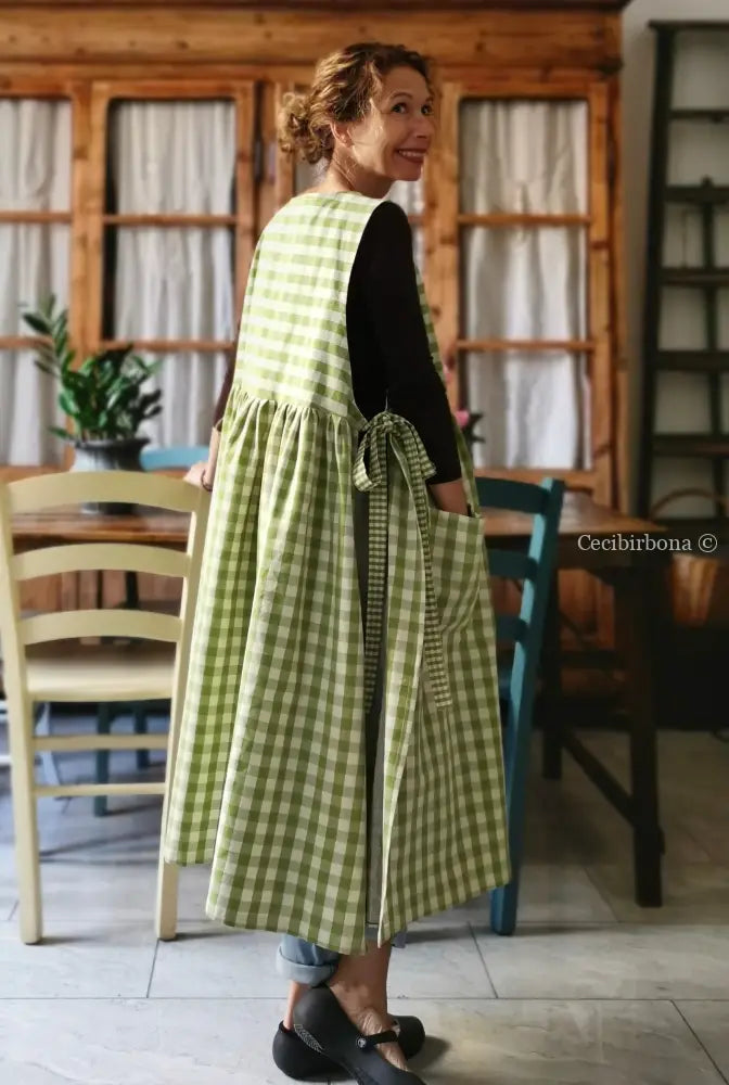 Grembiule da cucina per donna in cotone a quadri verde menta (Ref. 47) grembiule donna tessuti moderni