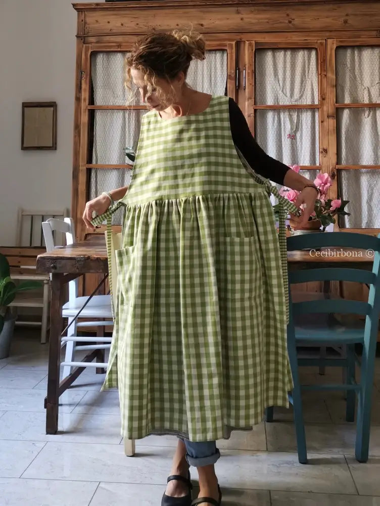 Grembiule da cucina per donna in cotone a quadri verde menta (Ref. 47) grembiule donna tessuti moderni