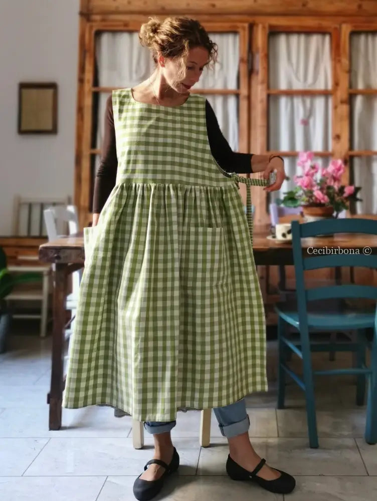 Grembiule da cucina per donna in cotone a quadri verde menta (Ref. 47) grembiule donna tessuti moderni