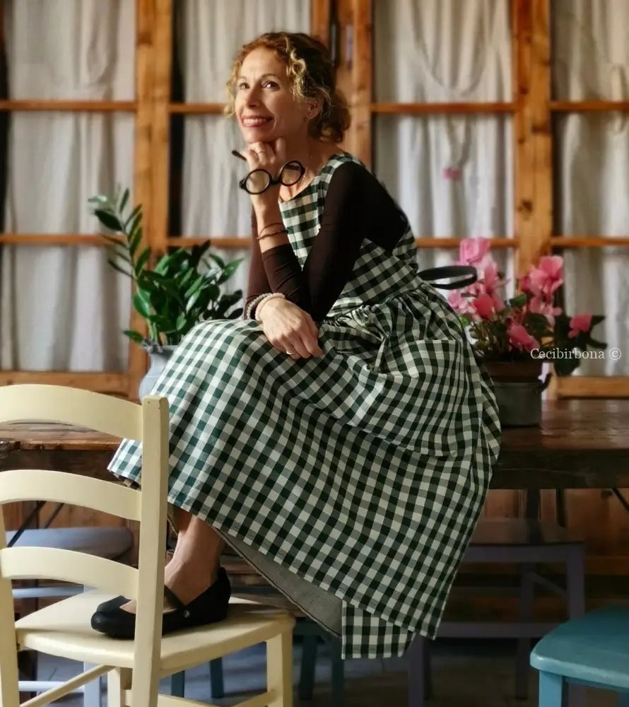 Grembiule da cucina per donna in cotone a quadri verde scuro (Ref. 168) grembiule donna tessuti moderni