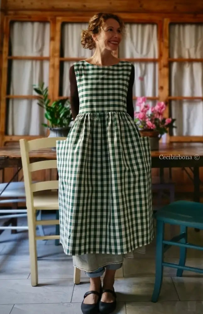 Grembiule da cucina per donna in cotone a quadri verde scuro (Ref. 168) grembiule donna tessuti moderni