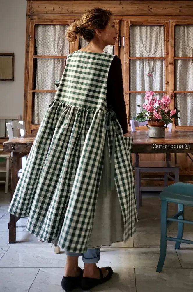 Grembiule da cucina per donna in cotone a quadri verde scuro (Ref. 168) grembiule donna tessuti moderni