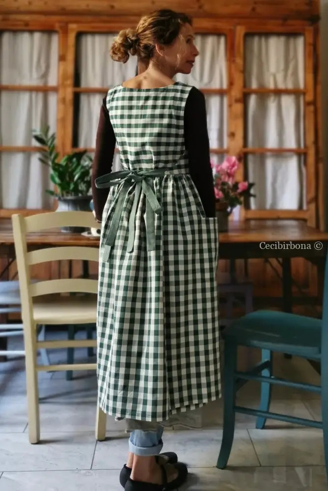Grembiule da cucina per donna in cotone a quadri verde scuro (Ref. 168) grembiule donna tessuti moderni