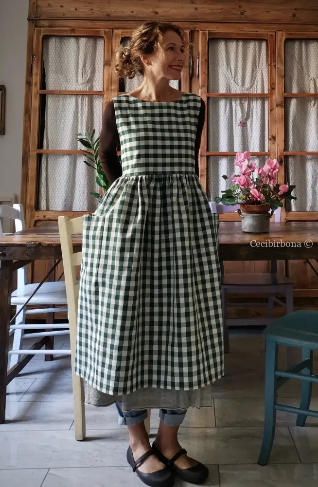 Grembiule da cucina per donna in cotone a quadri verde scuro (Ref. 168) grembiule donna tessuti moderni