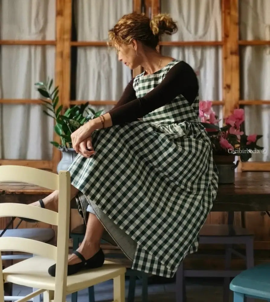 Grembiule da cucina per donna in cotone a quadri verde scuro (Ref. 168) grembiule donna tessuti moderni