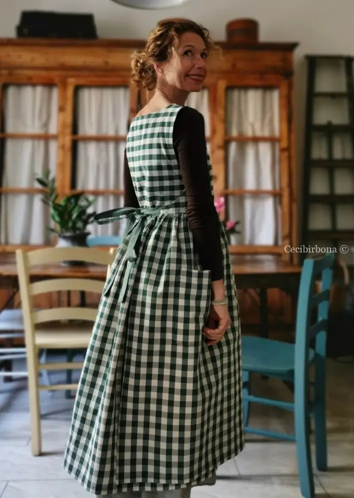 Grembiule da cucina per donna in cotone a quadri verde scuro (Ref. 168) grembiule donna tessuti moderni