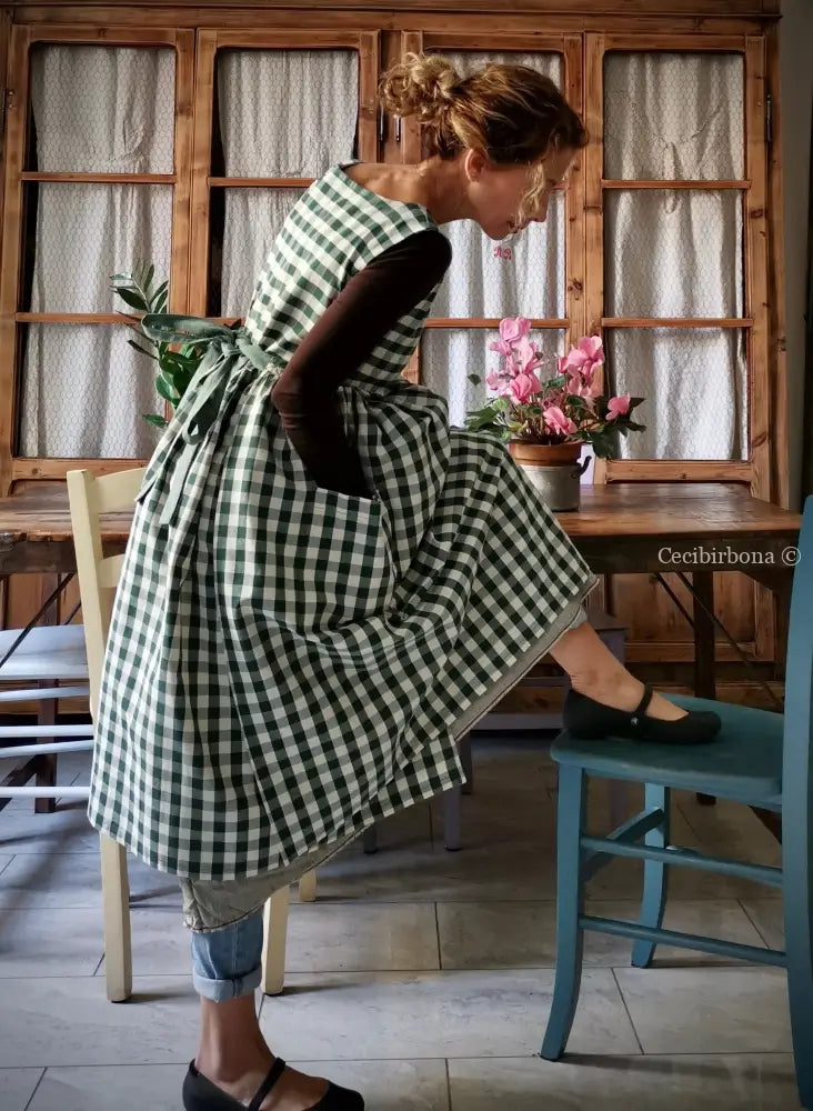 Grembiule da cucina per donna in cotone a quadri verde scuro (Ref. 168) grembiule donna tessuti moderni