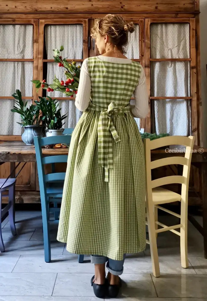 Grembiule da cucina per donna in cotone a quadri verdi (Ref. 397) grembiule donna tessuti moderni