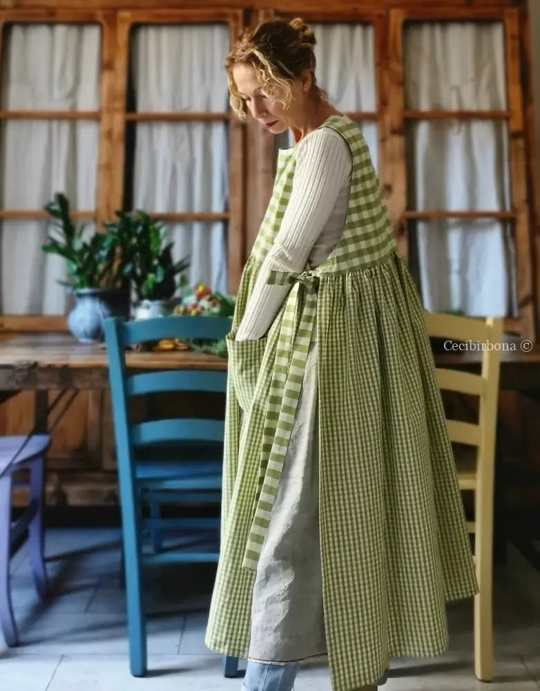 Grembiule da cucina per donna in cotone a quadri verdi (Ref. 397) grembiule donna tessuti moderni
