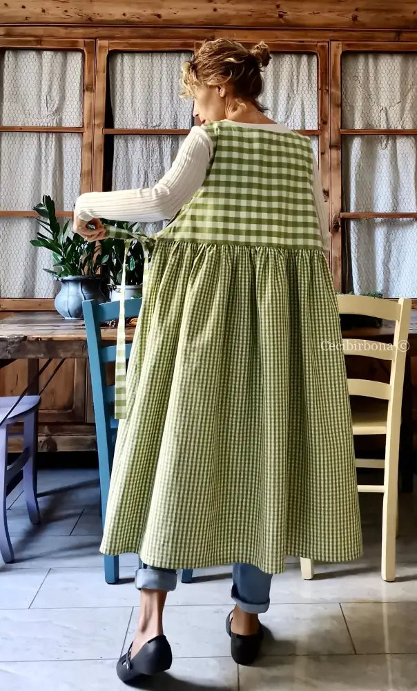 Grembiule da cucina per donna in cotone a quadri verdi (Ref. 397) grembiule donna tessuti moderni