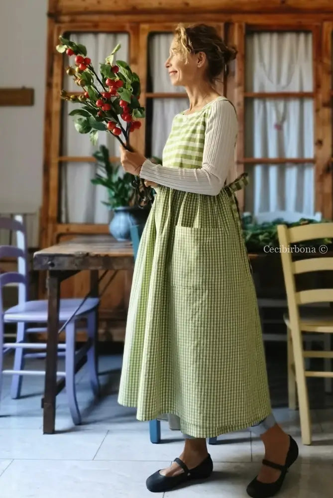 Grembiule da cucina per donna in cotone a quadri verdi (Ref. 397) grembiule donna tessuti moderni