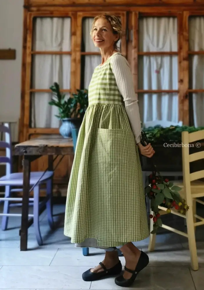 Grembiule da cucina per donna in cotone a quadri verdi (Ref. 397) grembiule donna tessuti moderni
